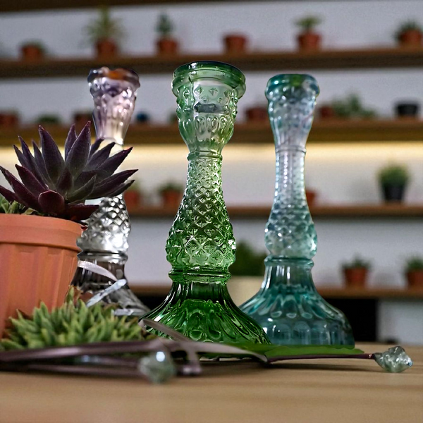 Vintage Olive Green Glass Candle Holders – Set of 2