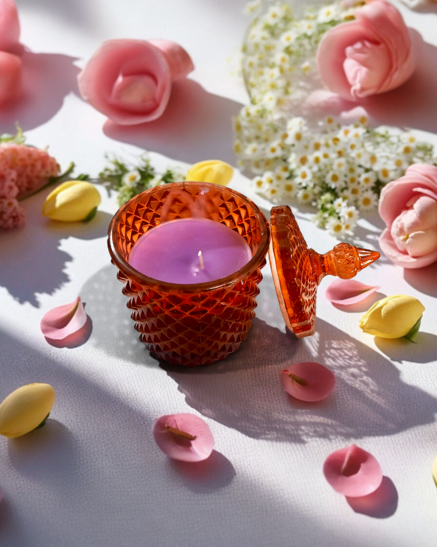 Amber Textured Glass Candle Jar with Lid – Lavender Scented Soy Wax Candle for Home Décor, Gifting & Aromatherapy