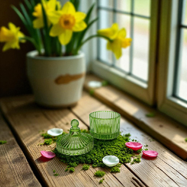 Vintage Ribbed Glass Jar with Lid – Multicolor Candy & Storage Jars (Set of 3)