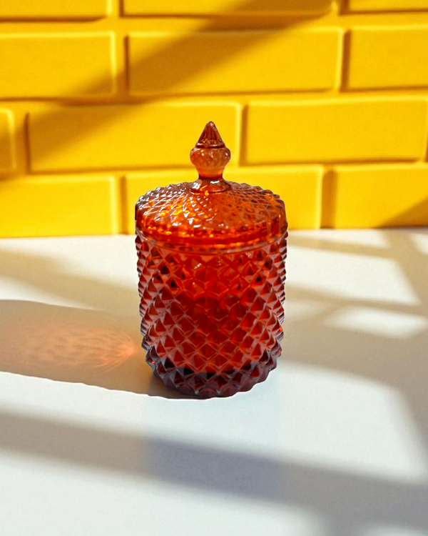 Amber Textured Glass Candle Jar with Lid – Lavender Scented Soy Wax Candle for Home Décor, Gifting & Aromatherapy