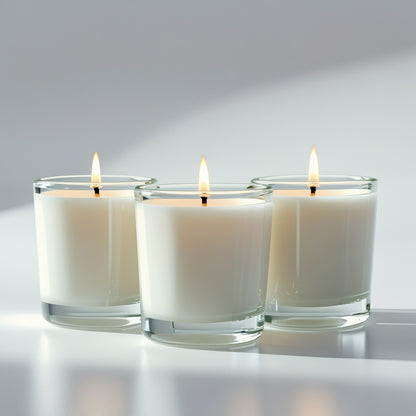 Premium Wax-Filled Clear Glass Votive Candle – 3” Diameter x 4” Height | Elegant Minimalist Decor